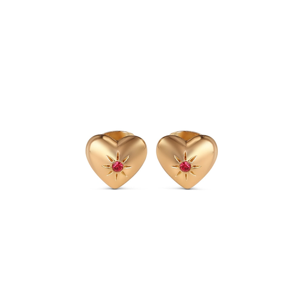 Heart Stud Earrings Ruby Stones