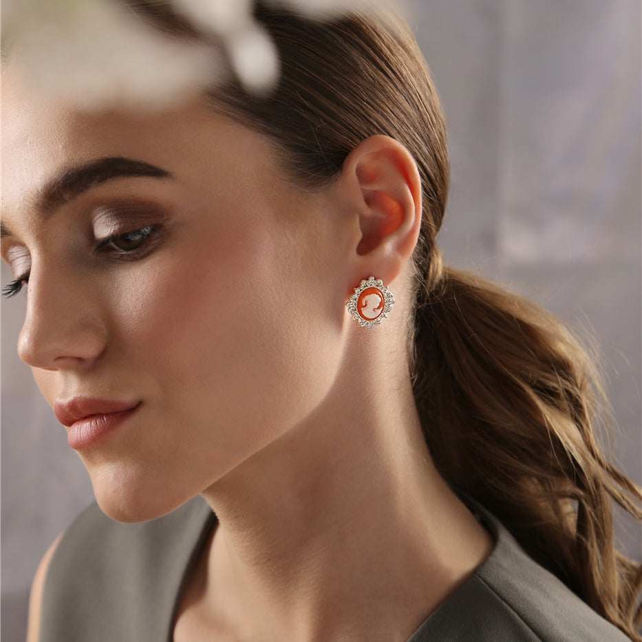 Silver Plated Cameo Earrings