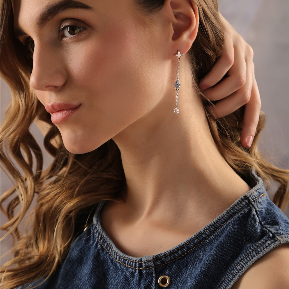 Star Earrings with Blue Stone