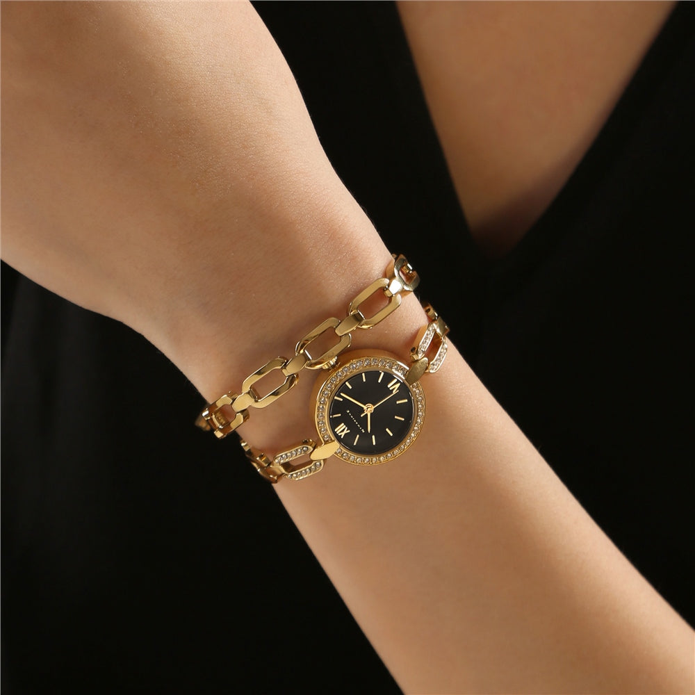 Ladies Watch Black Face with Bracelet Set
