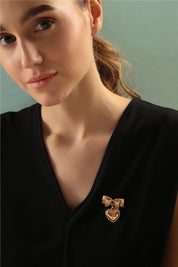 Heart Locket Brooch with Ruby Red Stones