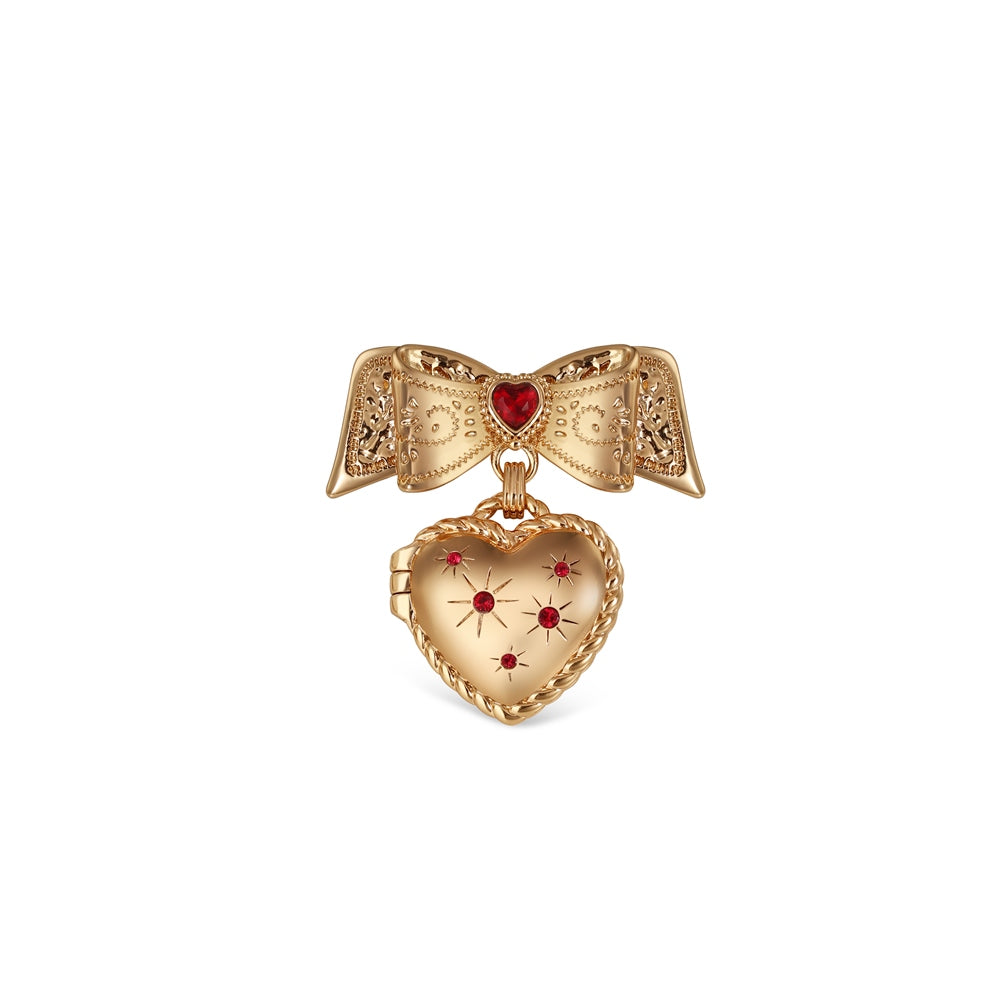 Heart Locket Brooch with Ruby Red Stones