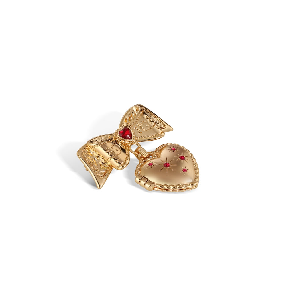 Heart Locket Brooch with Ruby Red Stones