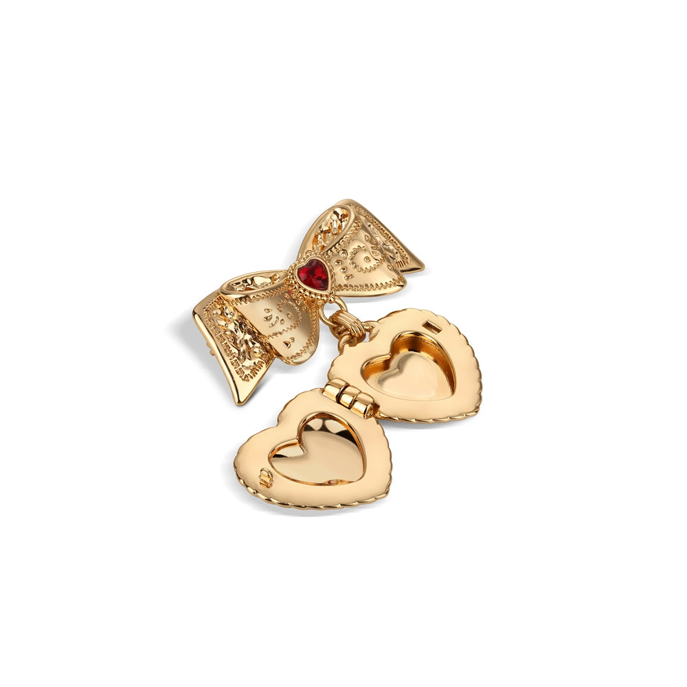 Heart Locket Brooch with Ruby Red Stones