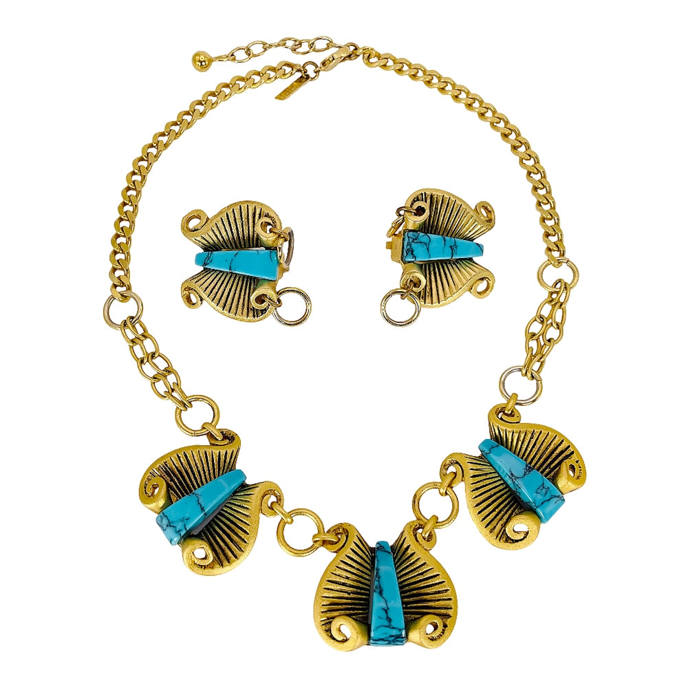 1980's Leritz Egyptian Revival Necklace & Earrings