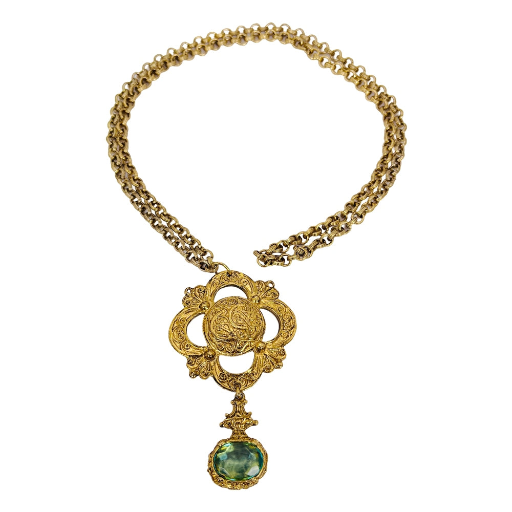 1970's Gold Plated Aquamarine Fob Necklace