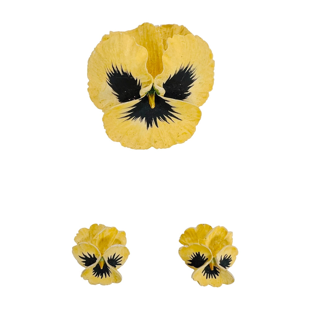 1970s Ceramic Pansy Brooch & Earrings Set