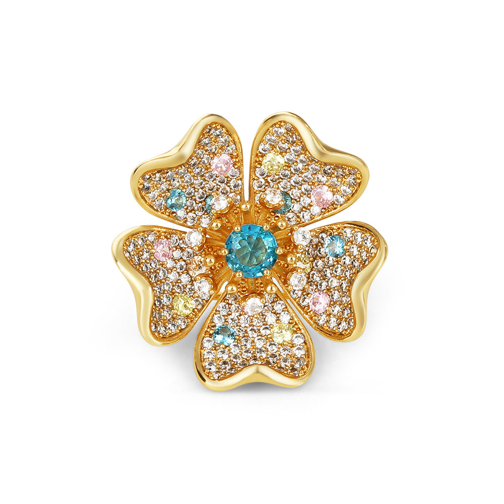 Gold Plated Floral Coloured CZ Brooch