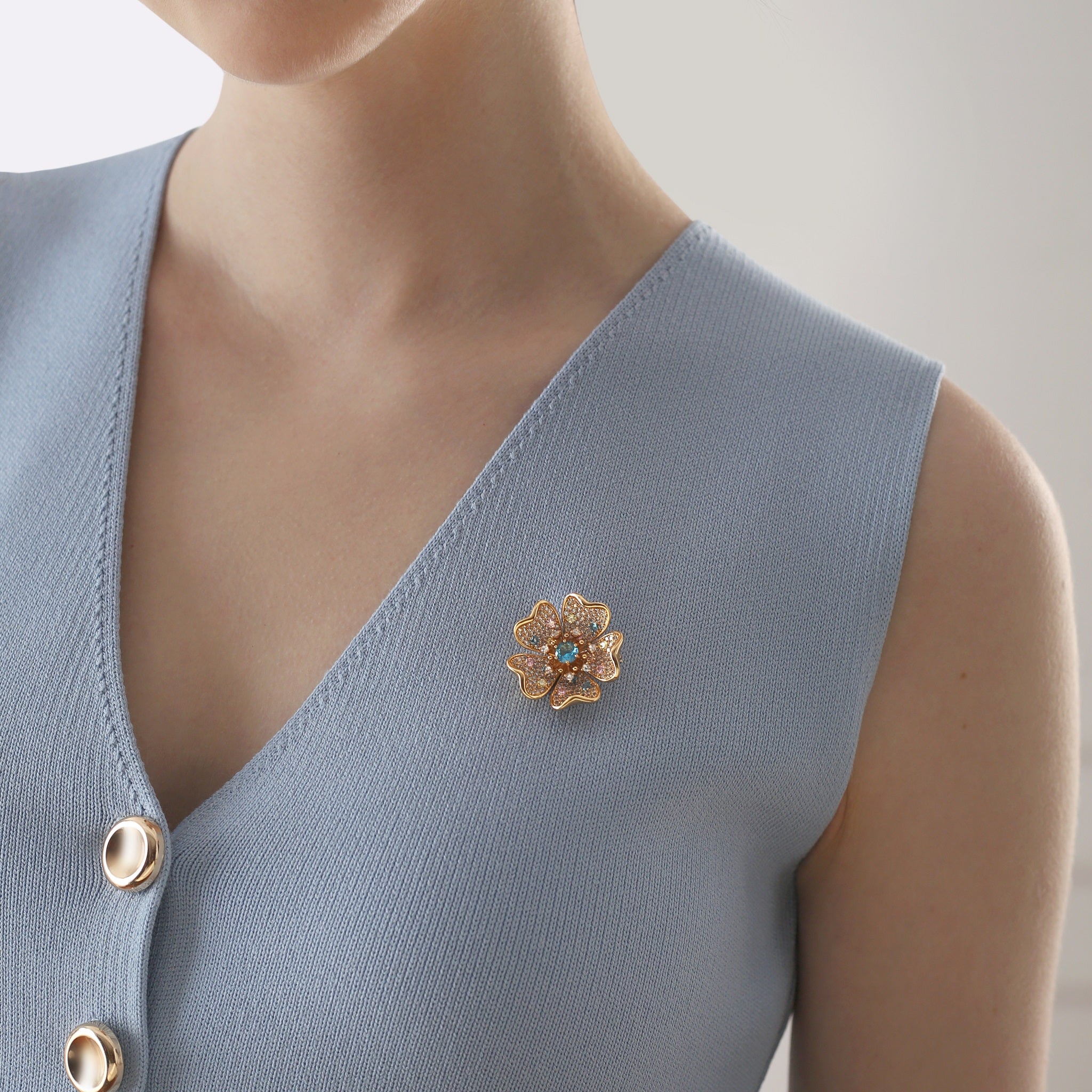 Gold Plated Floral Coloured CZ Brooch