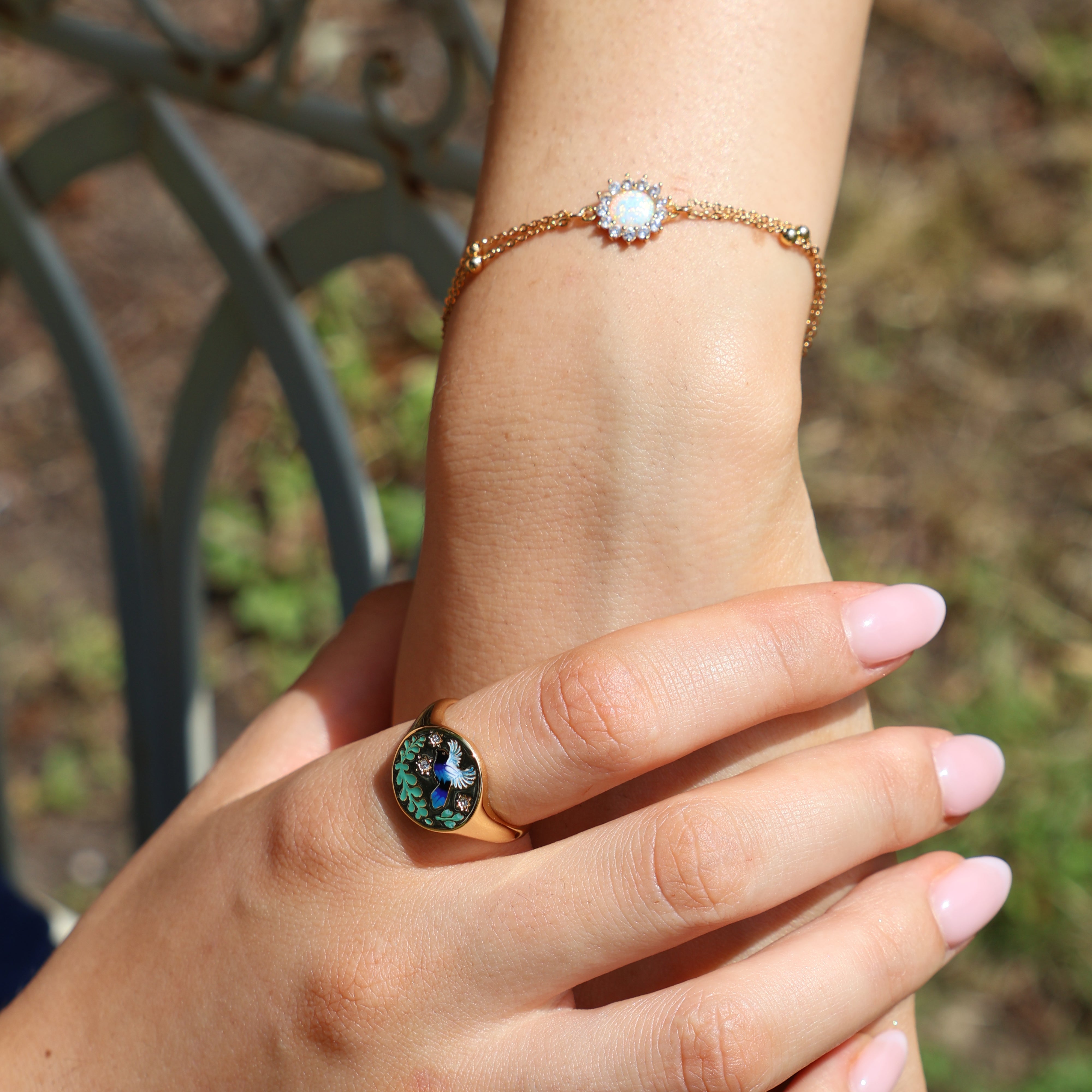 Gold Plated Opal Floral Bracelet