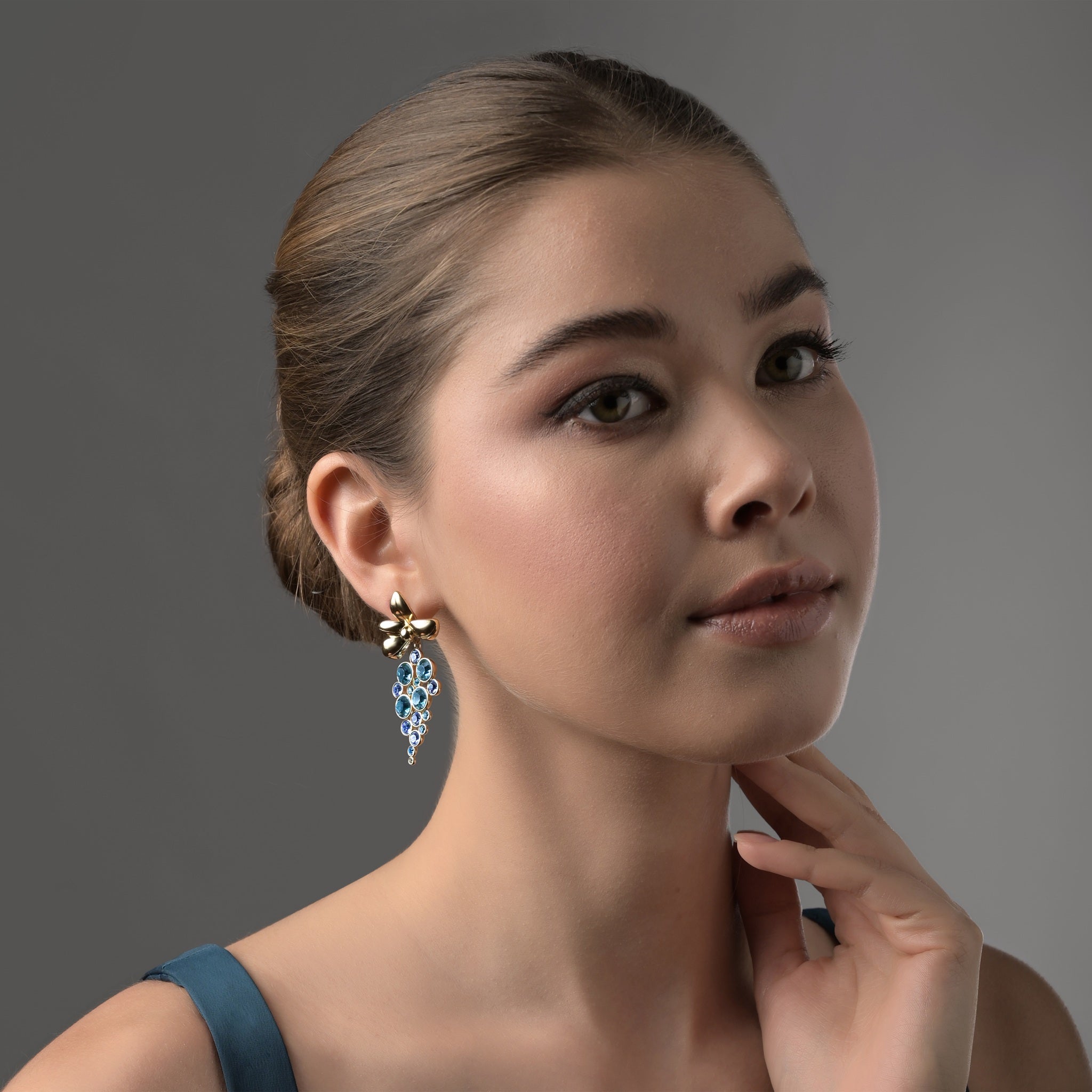 Gold Plated Blue Crystal Earrings