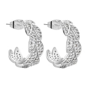 Silver Plated Demi Hoop Leaf Earrings
