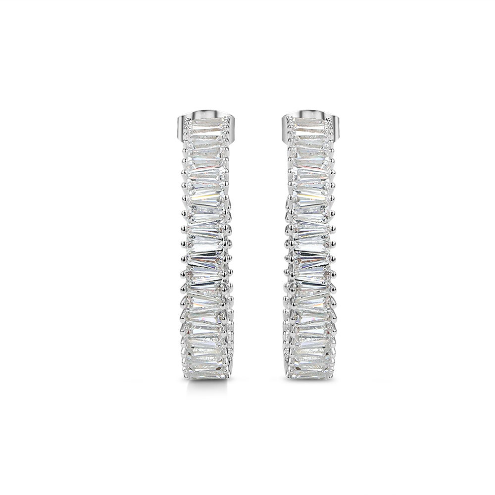 Silver Plated Baguette CZ Hoop Earrings