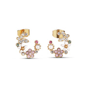 Gold Plated Pink & Green Floral Butterfly Earrings