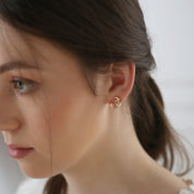 Gold Plated Pink & Green Floral Butterfly Earrings