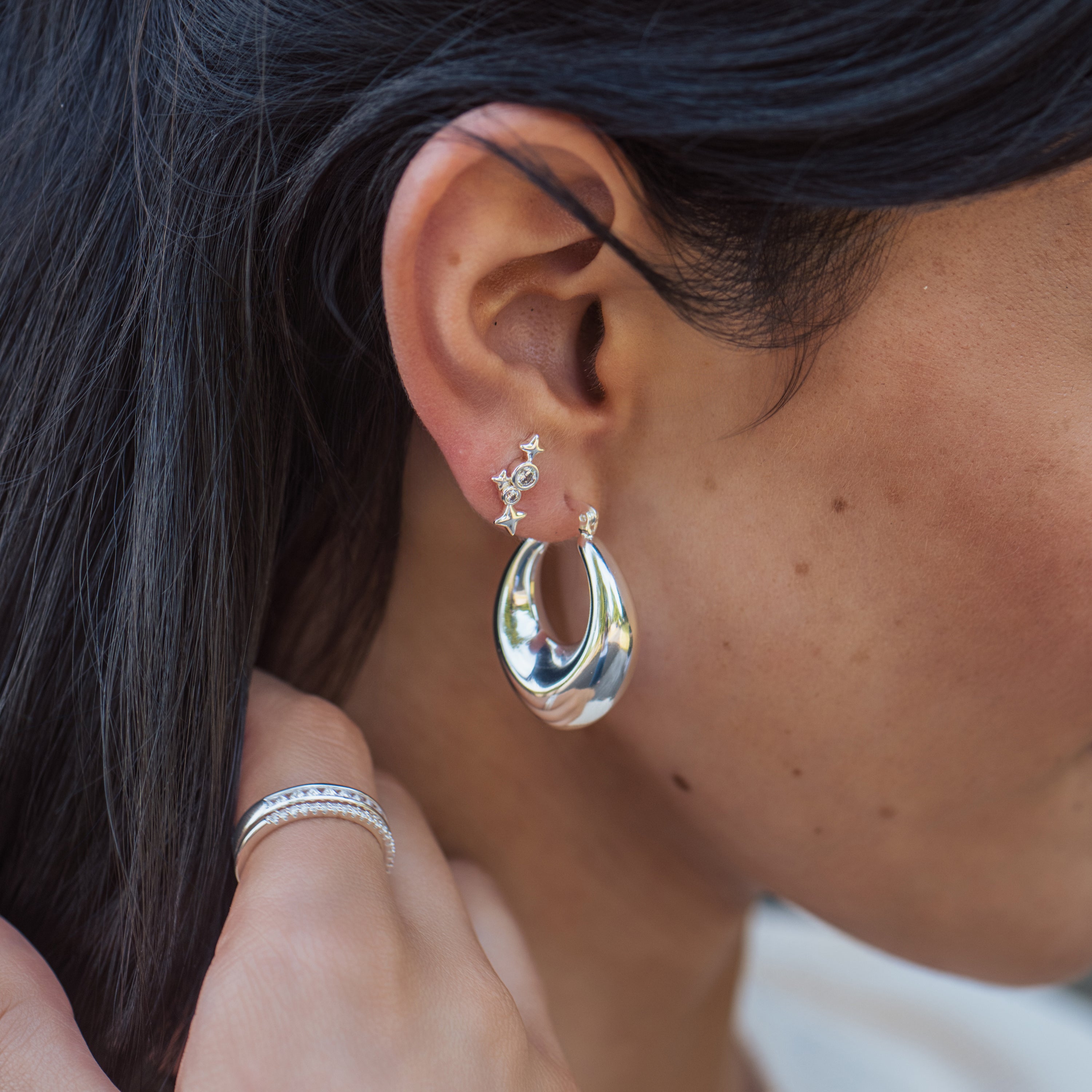 Gold Plated Opal Huggie Hoop Earrings