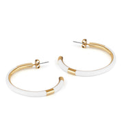 Gold Plated White Enamel Hoop Earrings