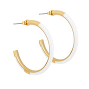 Gold Plated White Enamel Hoop Earrings