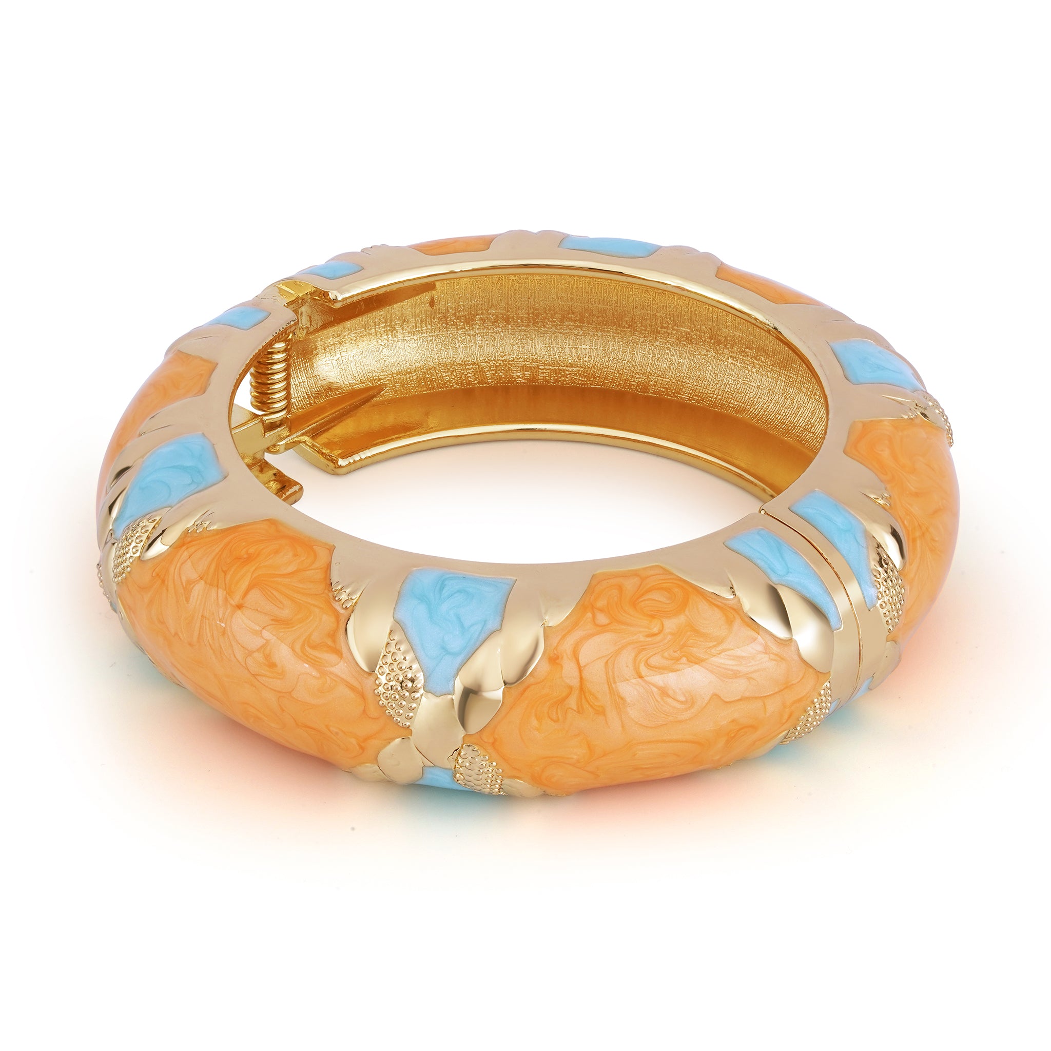 Gold Plated Orange & Green Enamel Bangle