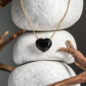 Gold Plated Black Stone Heart Pendant