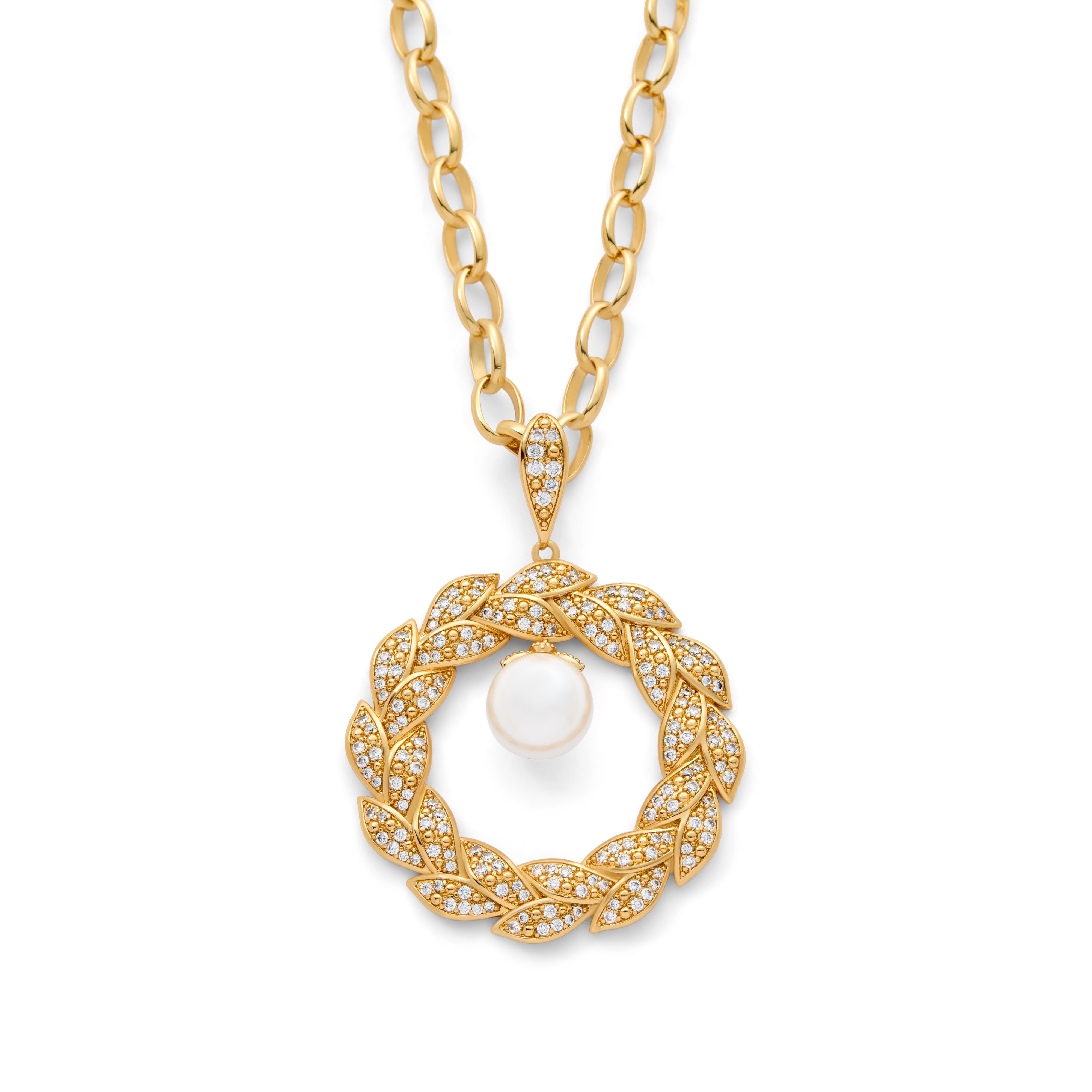 Gold Plated Pearl Leaf Pendant