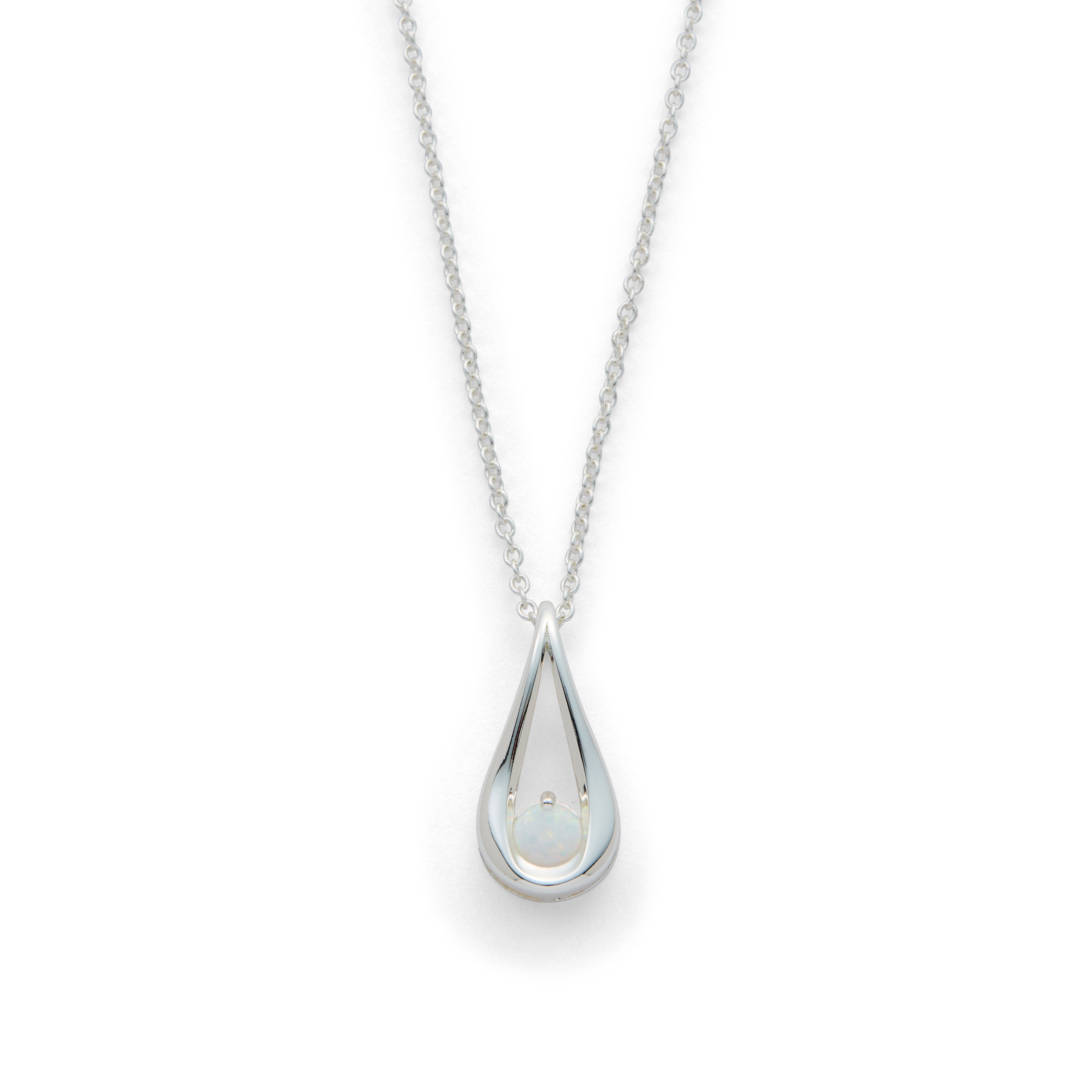 Silver Plated Opal Teardrop Pendant