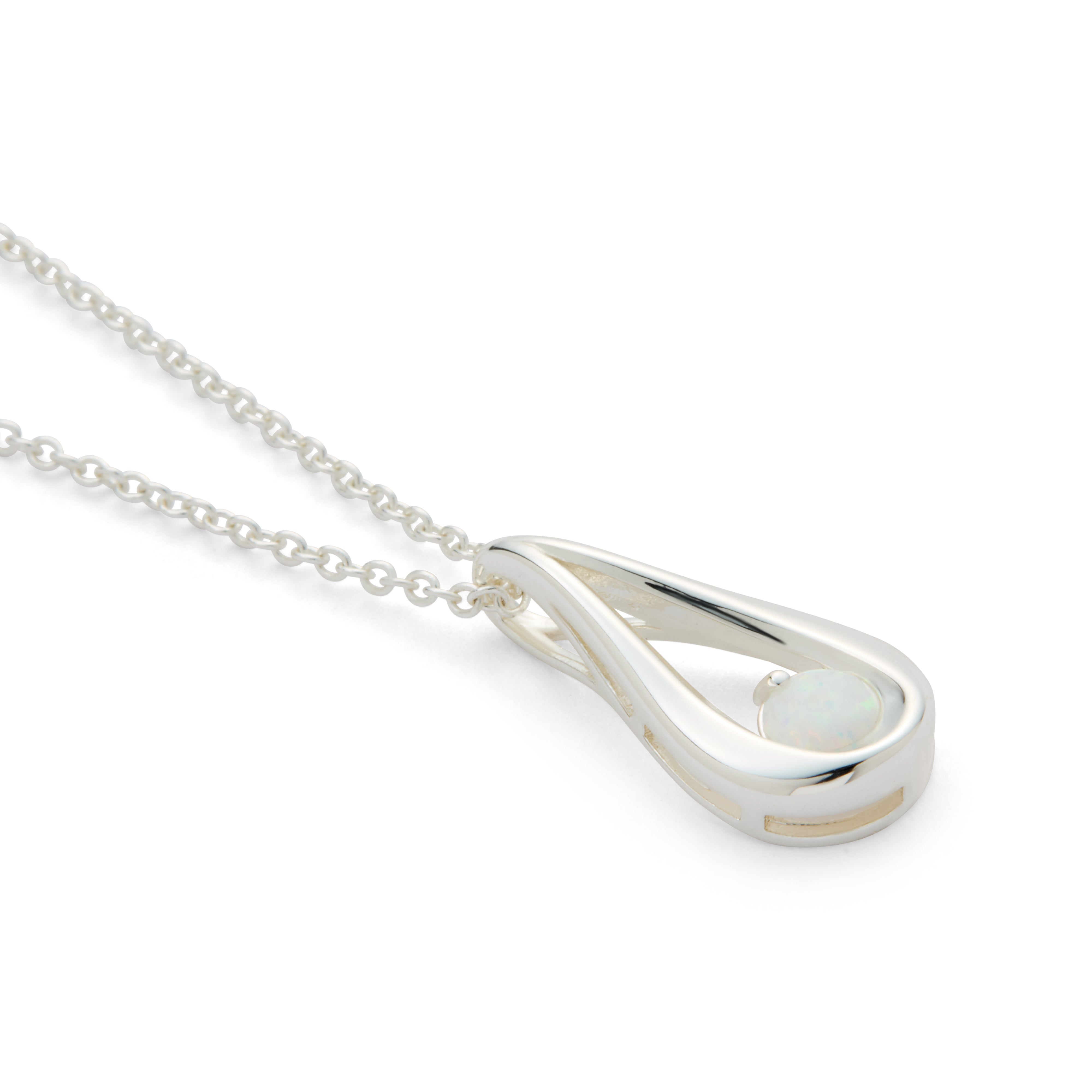 Silver Plated Opal Teardrop Pendant