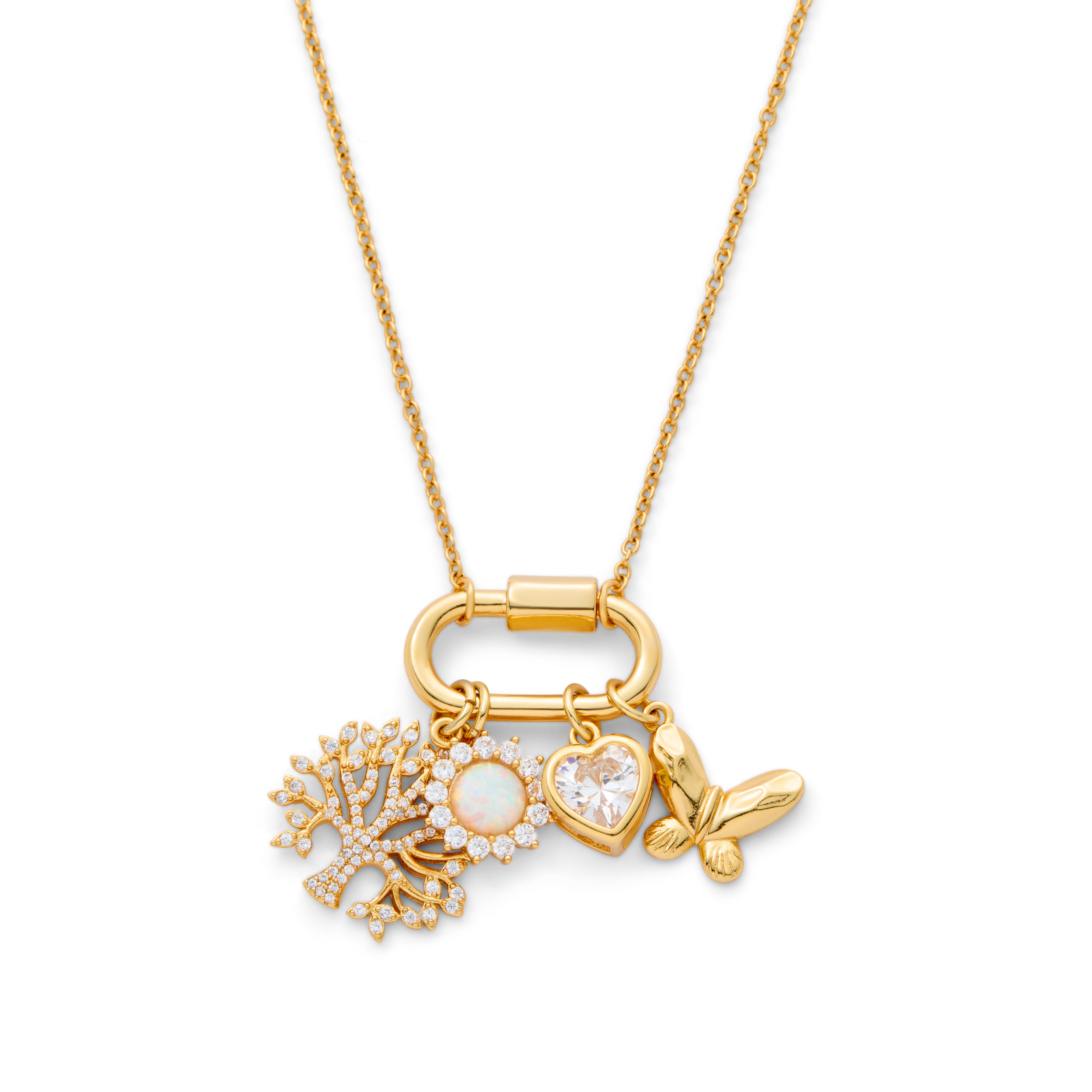 Gold Plated Opal Floral Charm Pendant