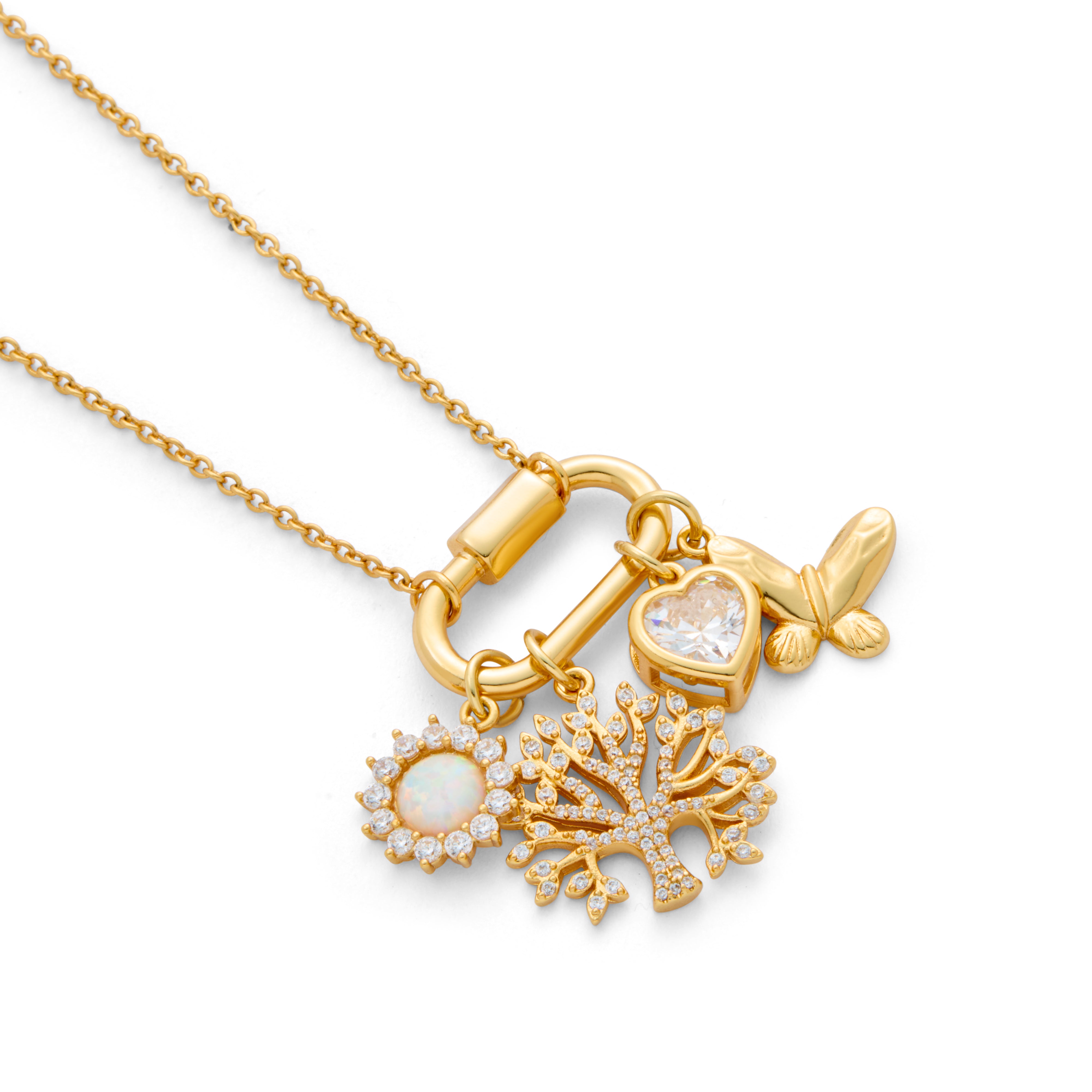 Gold Plated Opal Floral Charm Pendant