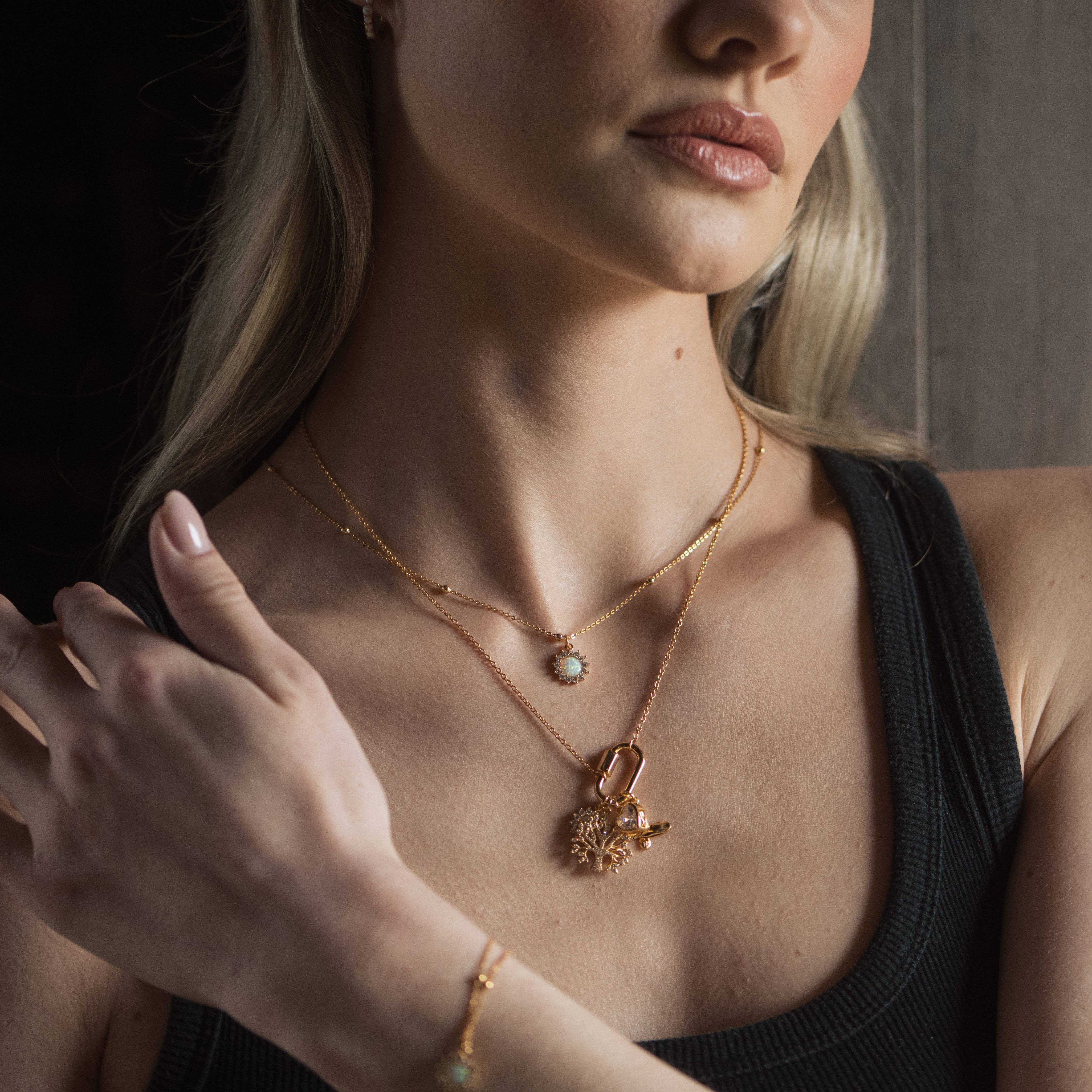 Gold Plated Opal Floral Charm Pendant