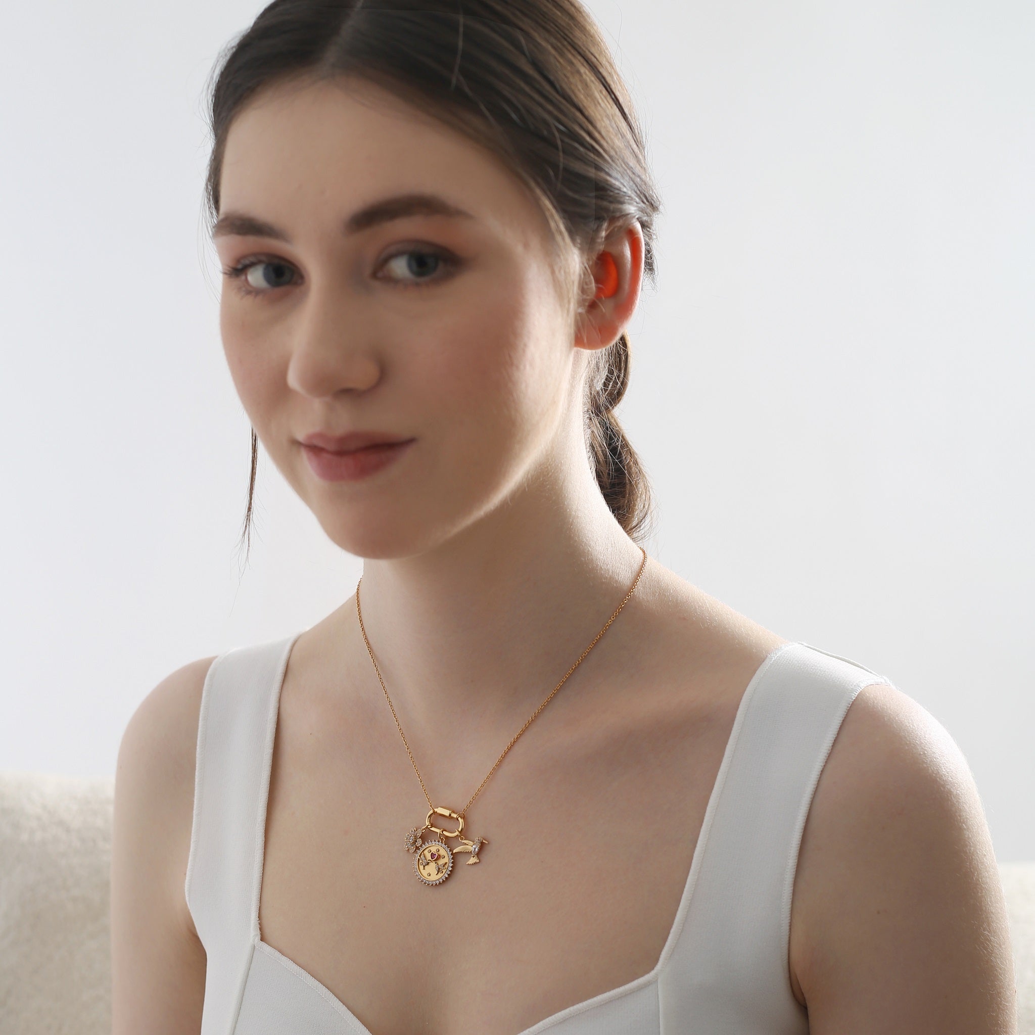 Gold Plated Hummingbird Charm Necklace