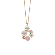 Gold Plated Pink & Green Floral Pendant