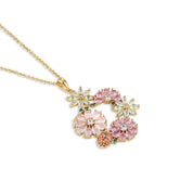 Gold Plated Pink & Green Floral Pendant