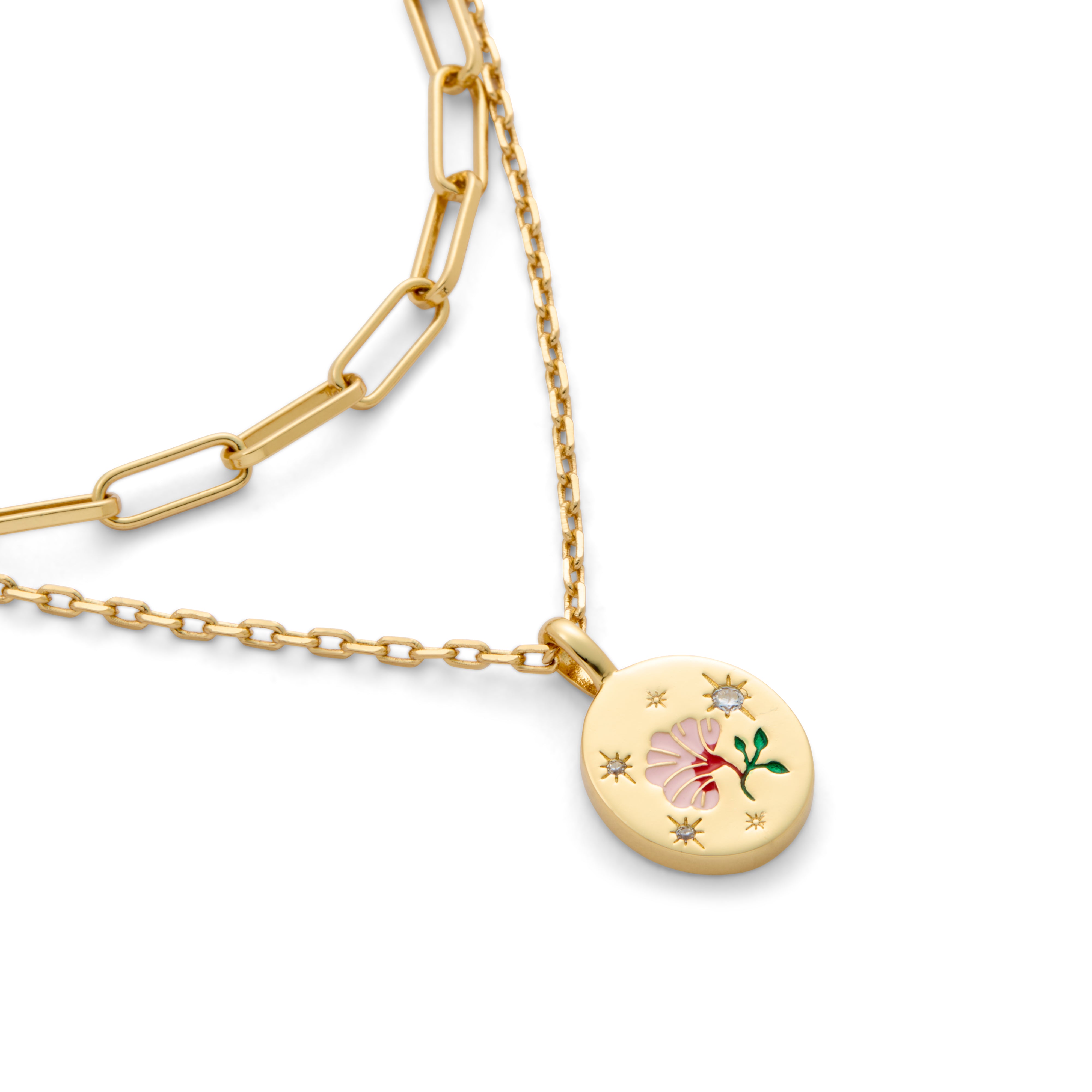 Gold Plated Multi Chain Enamel Pendant