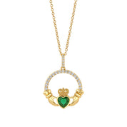 Gold Plated Emerald Green Claddagh Pendant