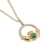 Gold Plated Emerald Green Claddagh Pendant