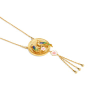 Gold Plate Bird with Pink Flower Pendant