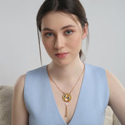 Gold Plate Bird with Pink Flower Pendant