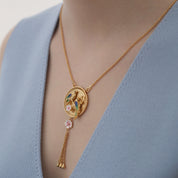Gold Plate Bird with Pink Flower Pendant