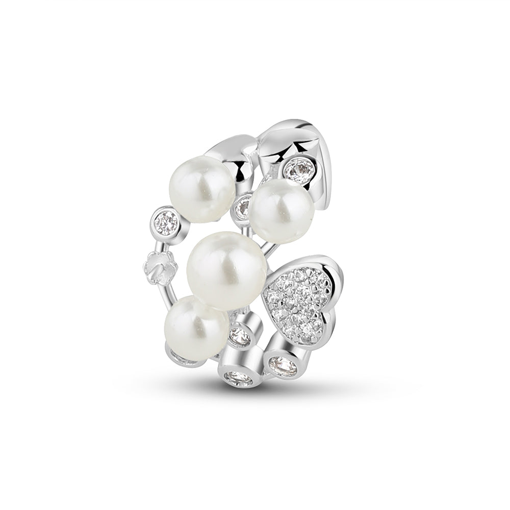 Silver Plated Pearl Ring with Clear Stones