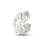Silver Plated Pearl Ring with Clear Stones