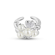 Silver Plated Pearl Ring with Clear Stones