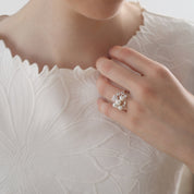 Silver Plated Pearl Ring with Clear Stones