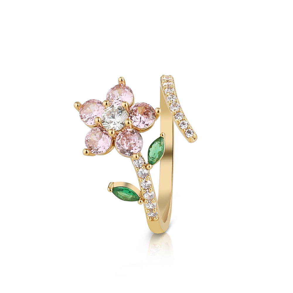 Gold Plated Pink Floral Revolving Ring