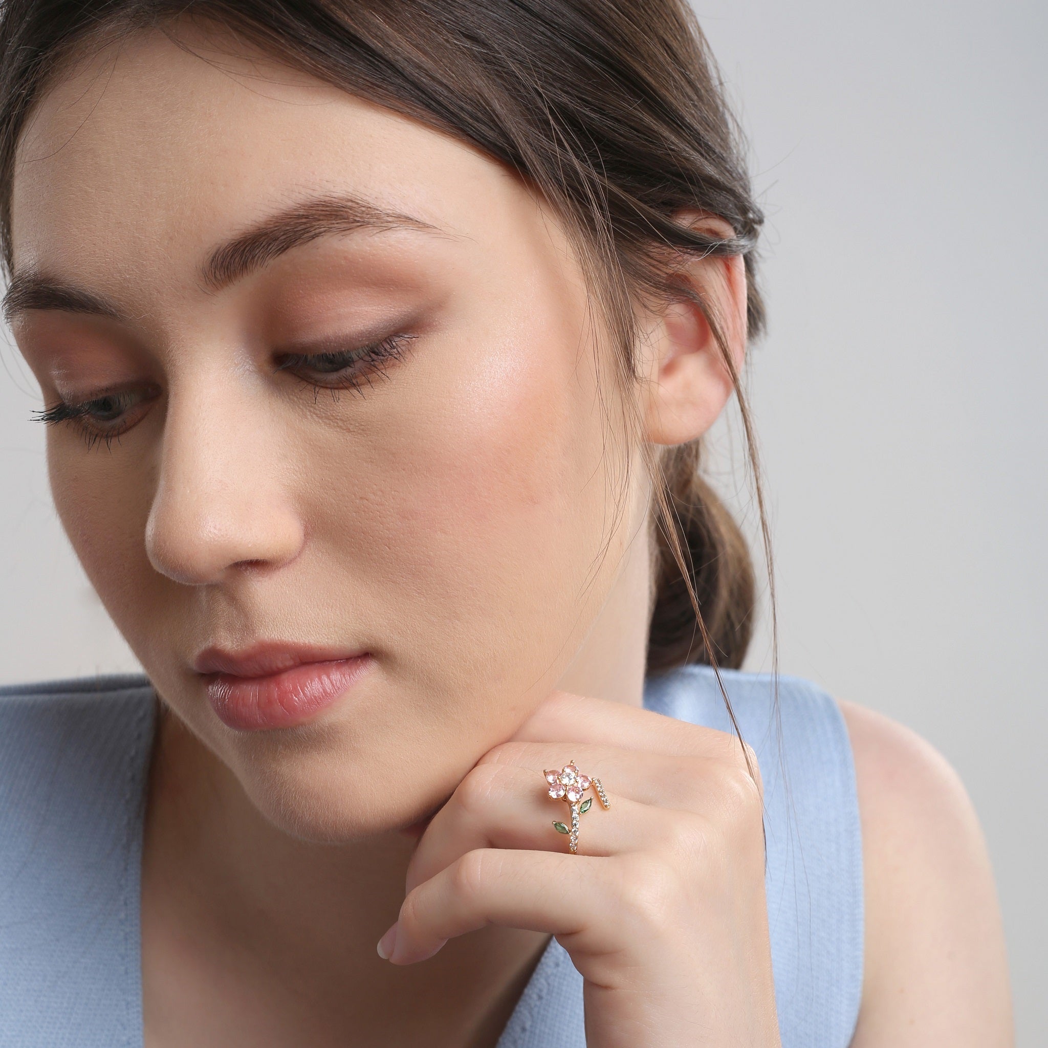 Gold Plated Pink Floral Revolving Ring