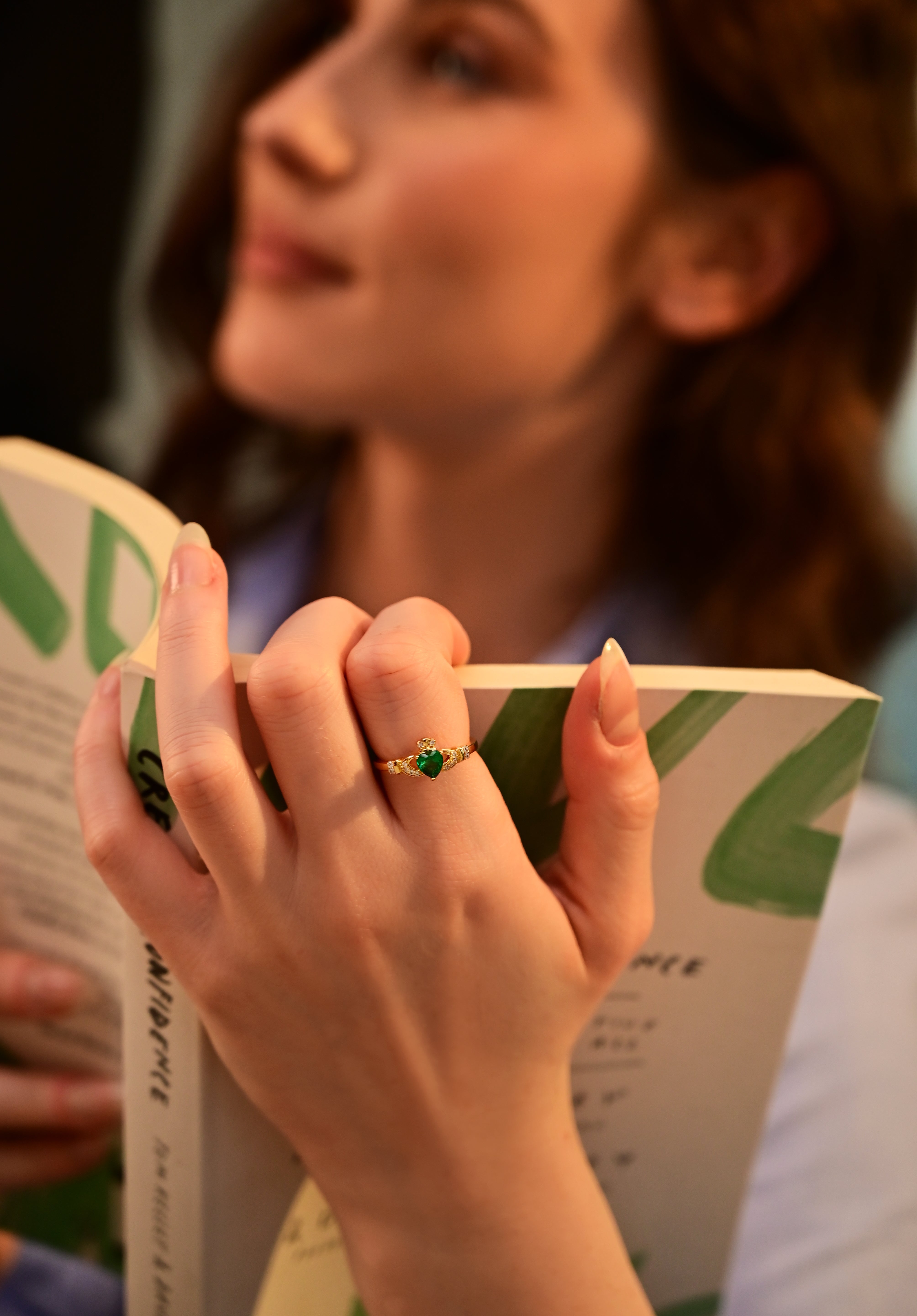 Gold Plated Emerald Green Claddagh Ring