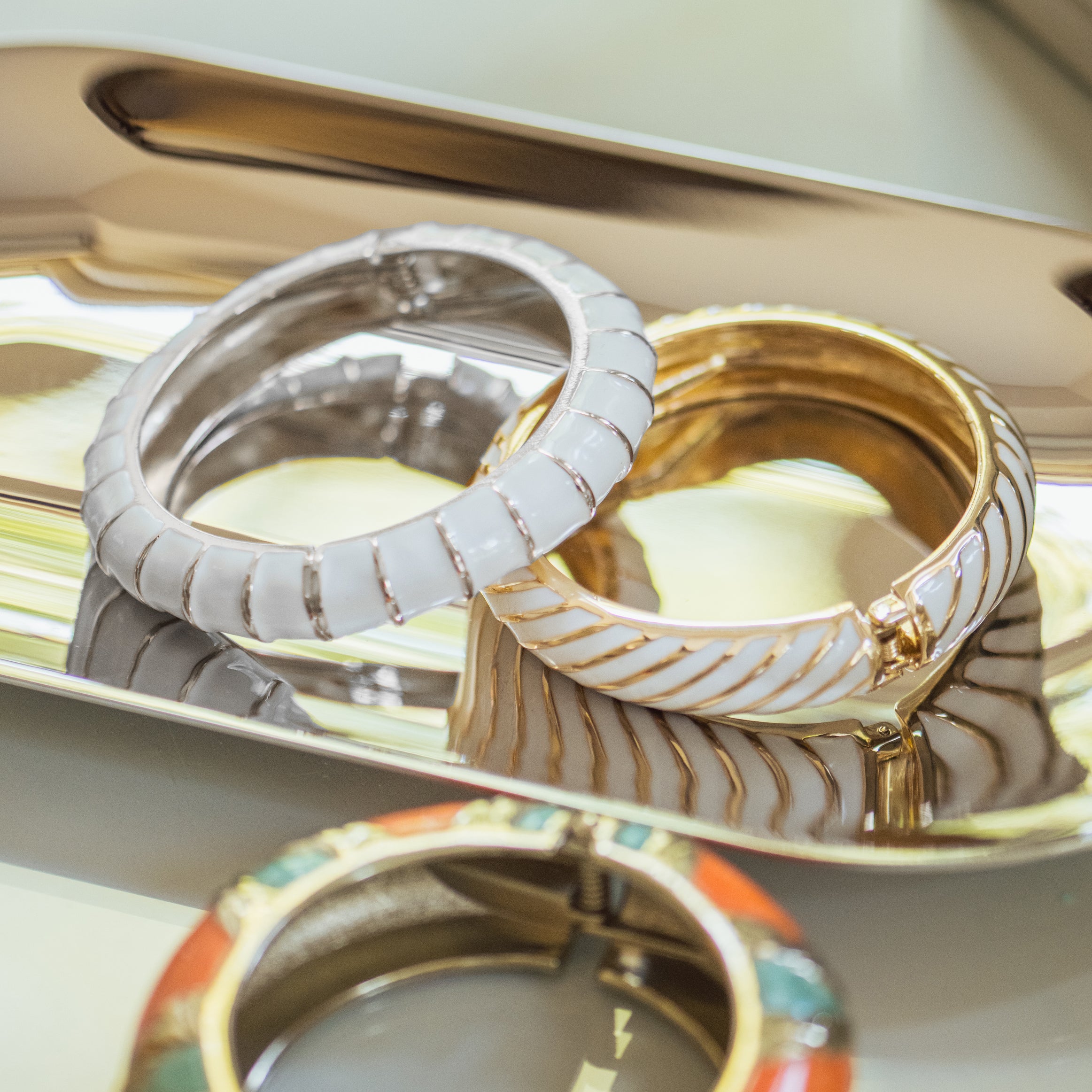 Gold Plated White Enamel Bangle