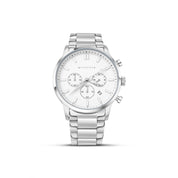 Gents Silver Plated Chronograph Watch White Face