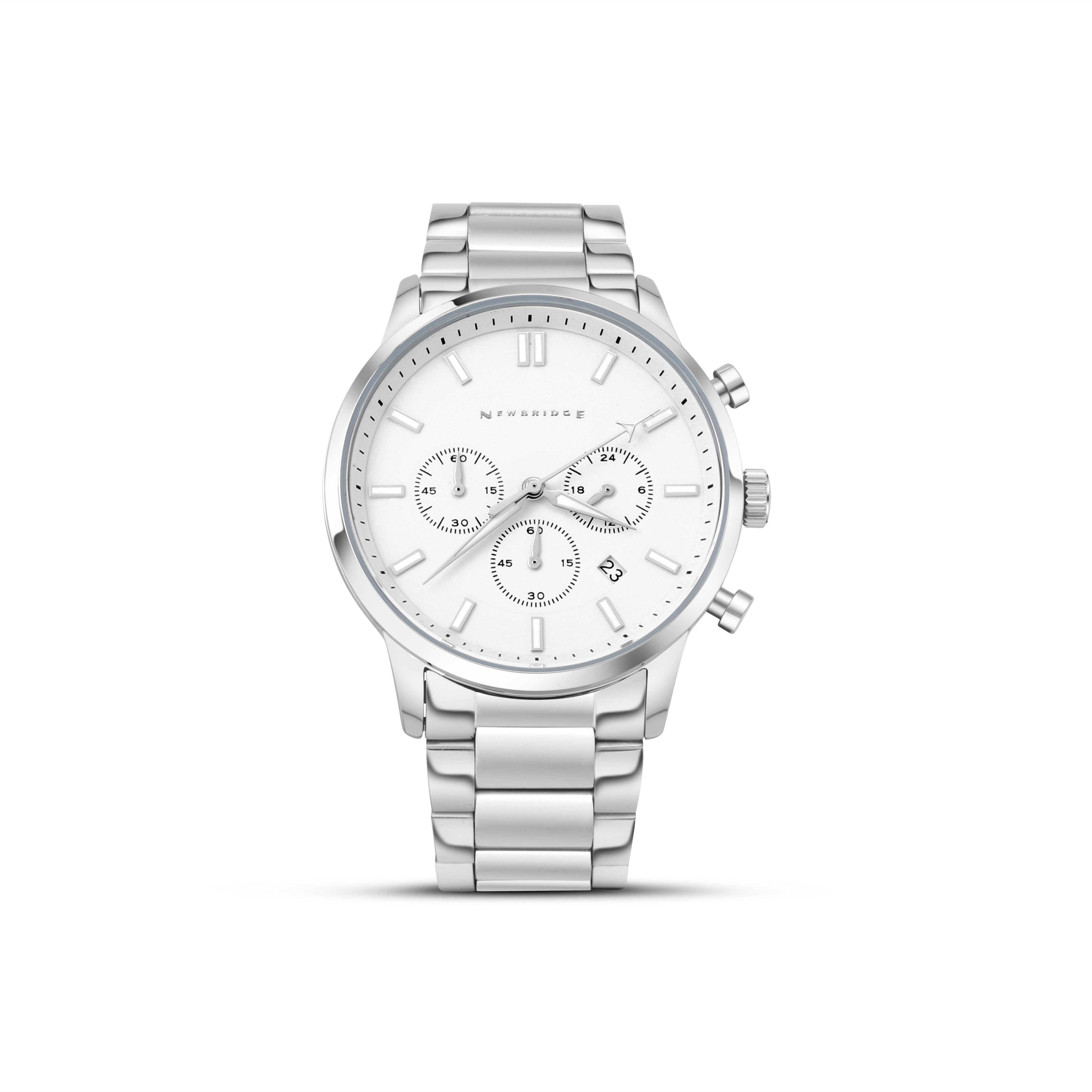 Gents Silver Plated Chronograph Watch White Face