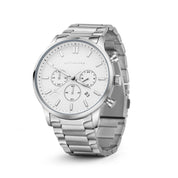 Gents Silver Plated Chronograph Watch White Face